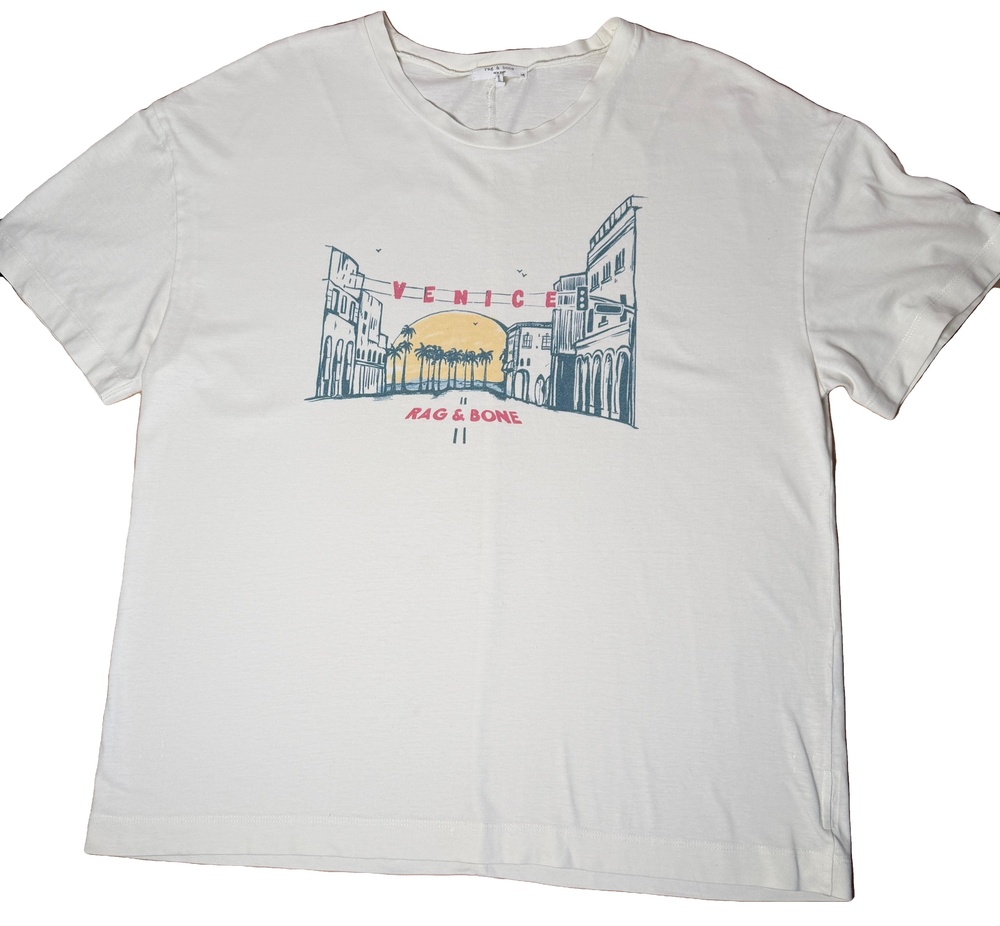 rag & bone Venice Beach Cotton Graphic Tee Chalk White Boxy T-Shirt Size L